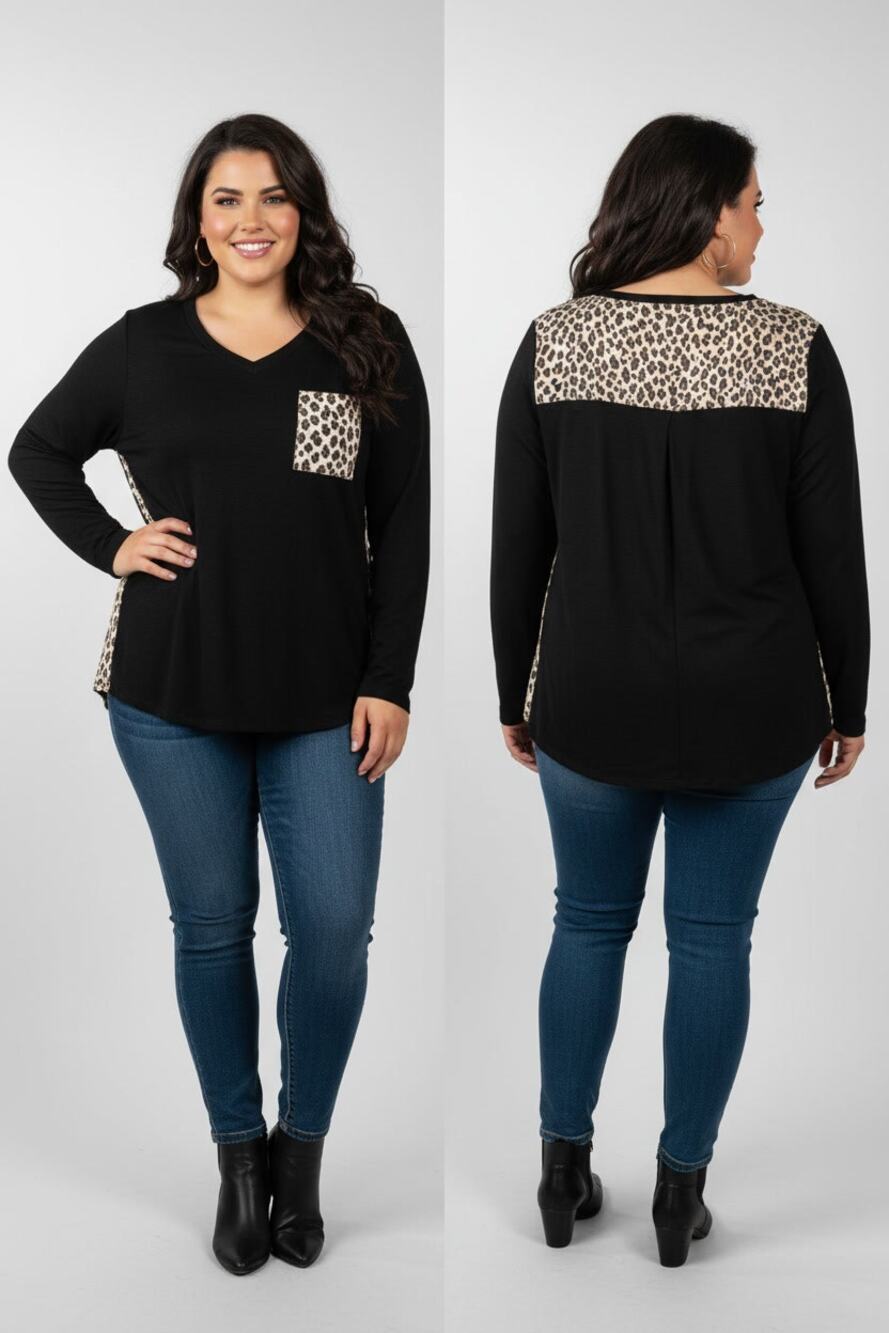 1384 - Heimish Black with Animal Print Light Sweater - 3X - NWOT